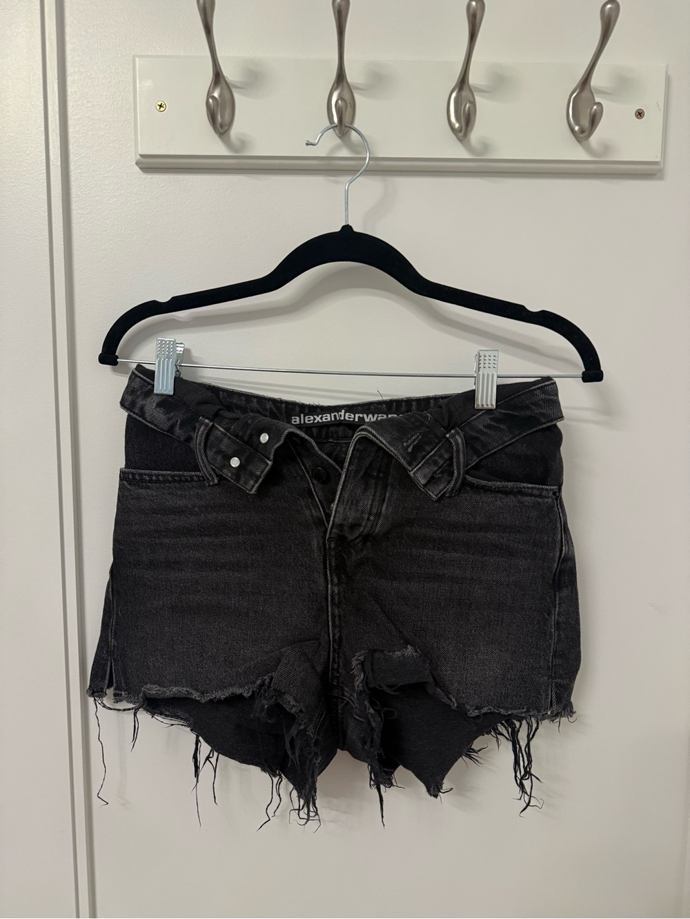 Alexander Wang Bite Fold-Over Denim Shorts Black Size 25